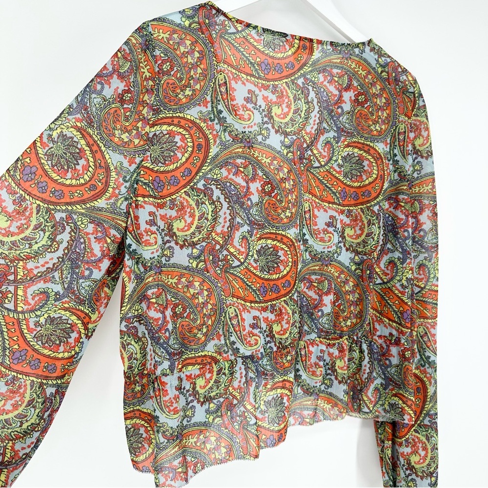 L'agence Pixie Bohemian Long Sleeve Paisley Print Crepe De Chine Blouse - Picture 8 of 13